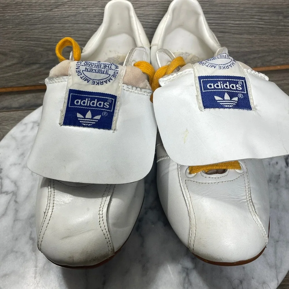 Vintage Adidas Soccer Shoes Mens 8 White Leather Triple Crown Futbol Retro 80s